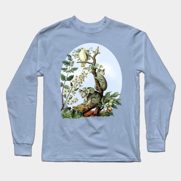 Koala Bear and Cockatoo Bird Wildlife Illustration Long Sleeve T-Shirt by Biophilia